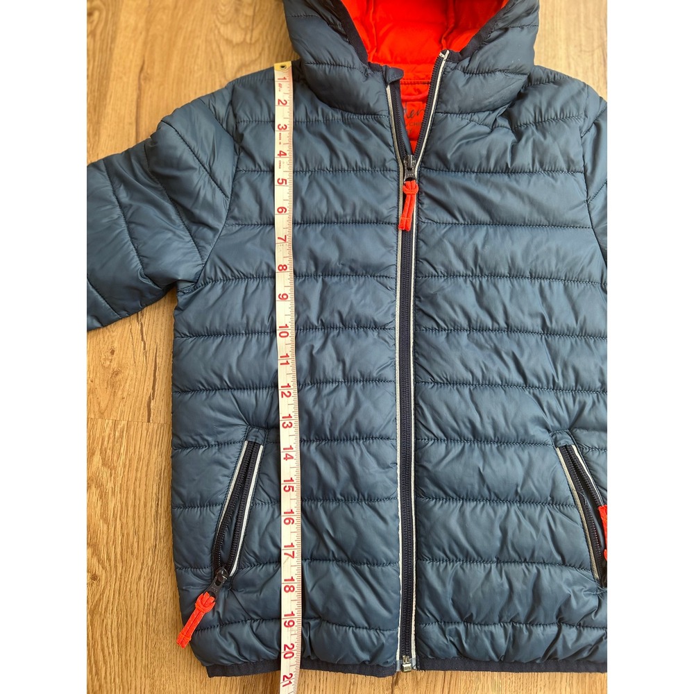 Boden Kids Navy Blue Orange Packable Puffer Jacket Hooded Water Resistant 7-8Y - Picture 7 of 8